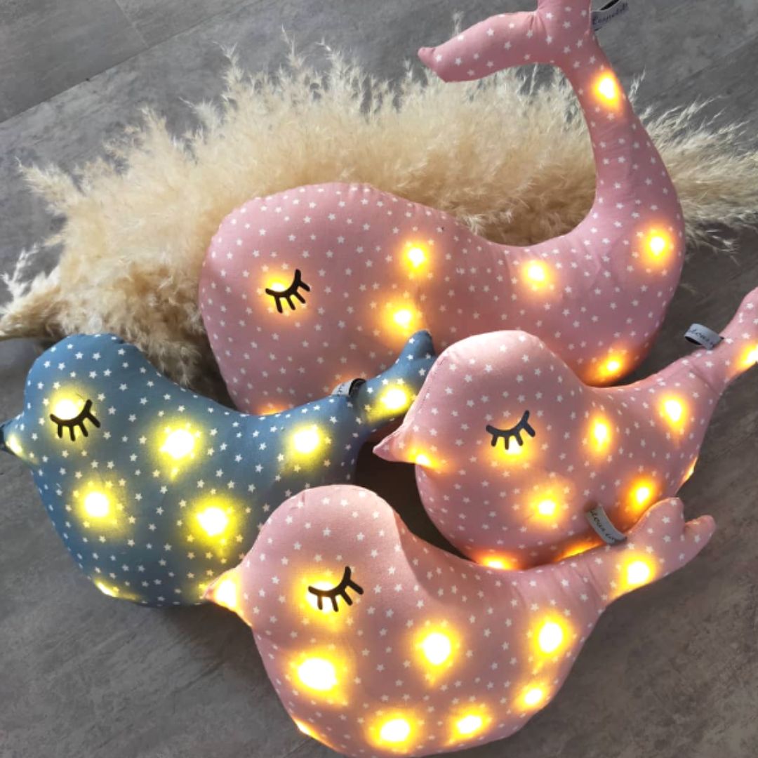 Nachtlichtkissen Sternenhimmel Vogel blau