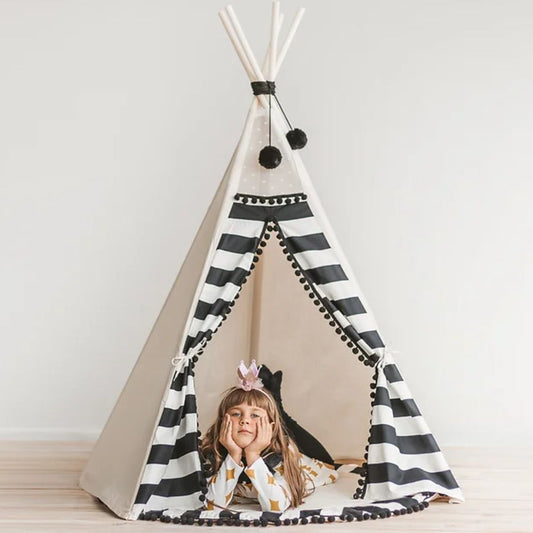 Kinder Tipi Zelt mit Streifen monochrome ecru/schwarz