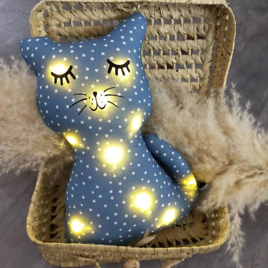 Nachtlichtkissen Sternenhimmel Katze blau