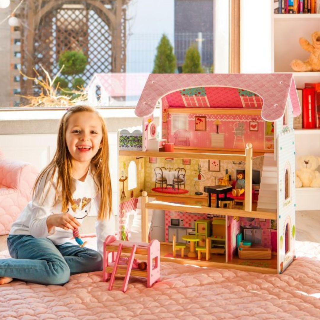 Puppenhaus aus Holz mit Möbeln "Rose"