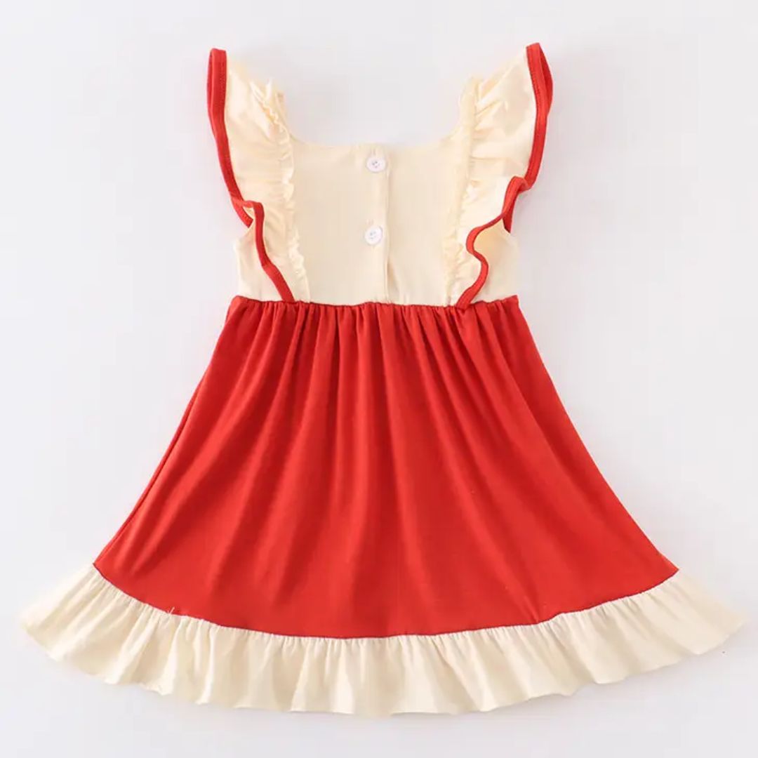 Mädchenkleid mit Rüschen + Rentier Motiv
