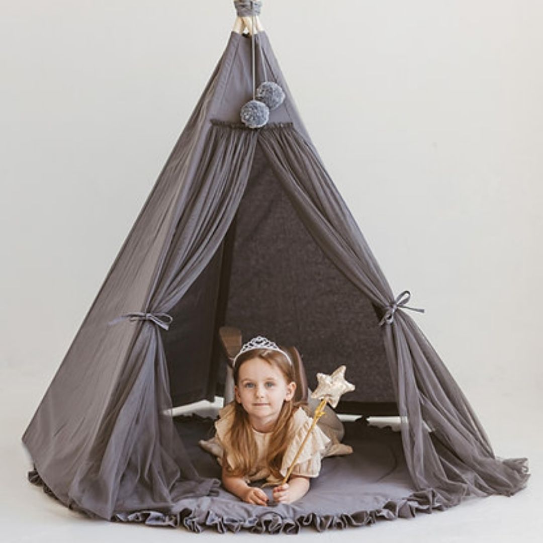 Graues Feen-Tipi für Kinder aus Tüll