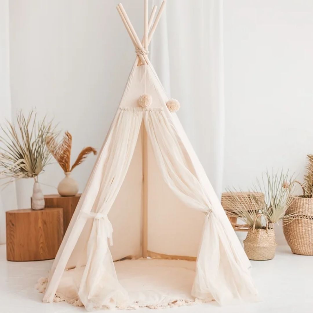 Kinder Tipi Zelt "Prinzessin" mit Tüll ecru