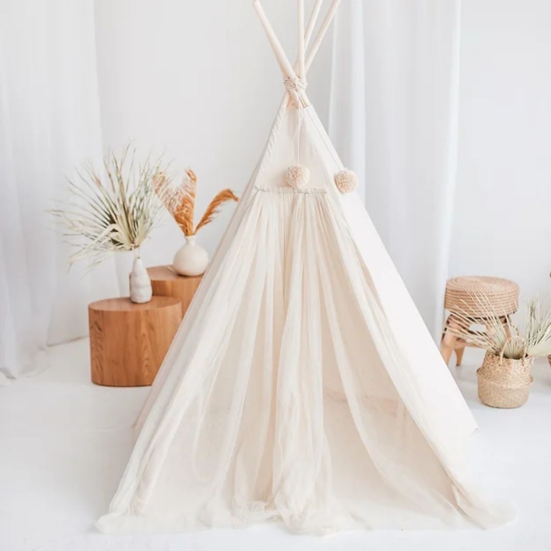 Kinder Tipi Zelt "Prinzessin" mit Tüll ecru