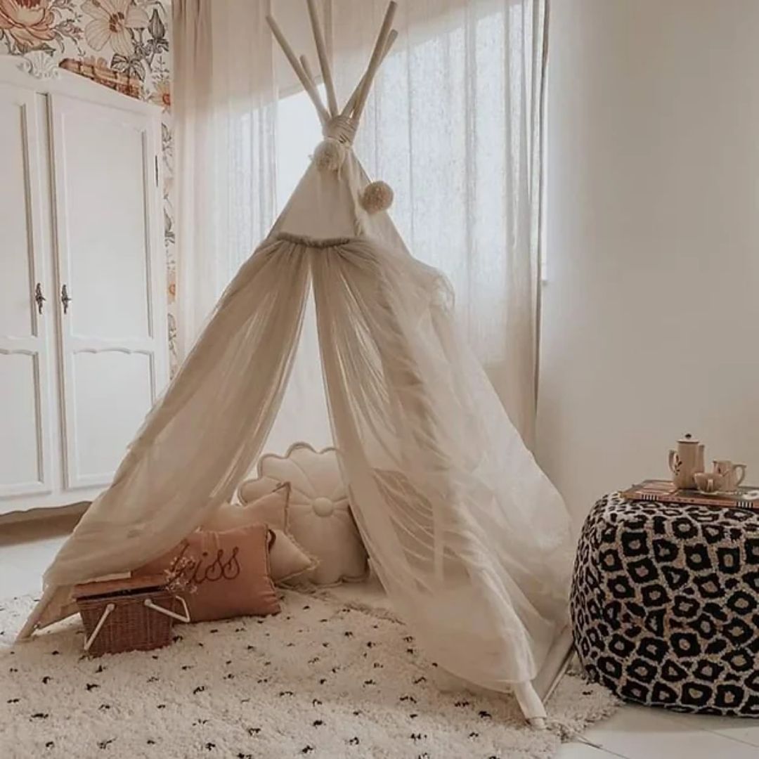 Kinder Tipi Zelt "Prinzessin" mit Tüll ecru
