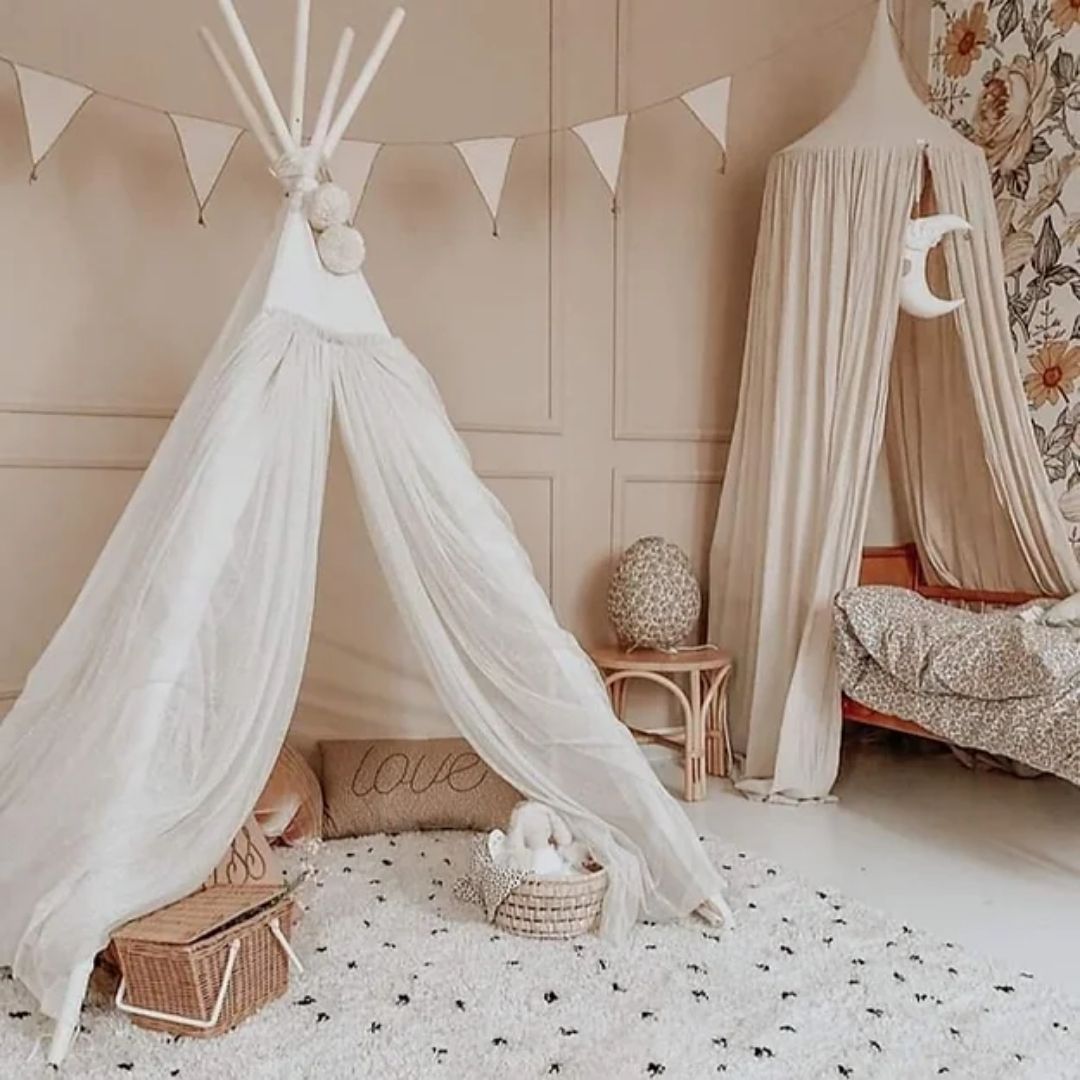 Kinder Tipi Zelt "Prinzessin" mit Tüll ecru