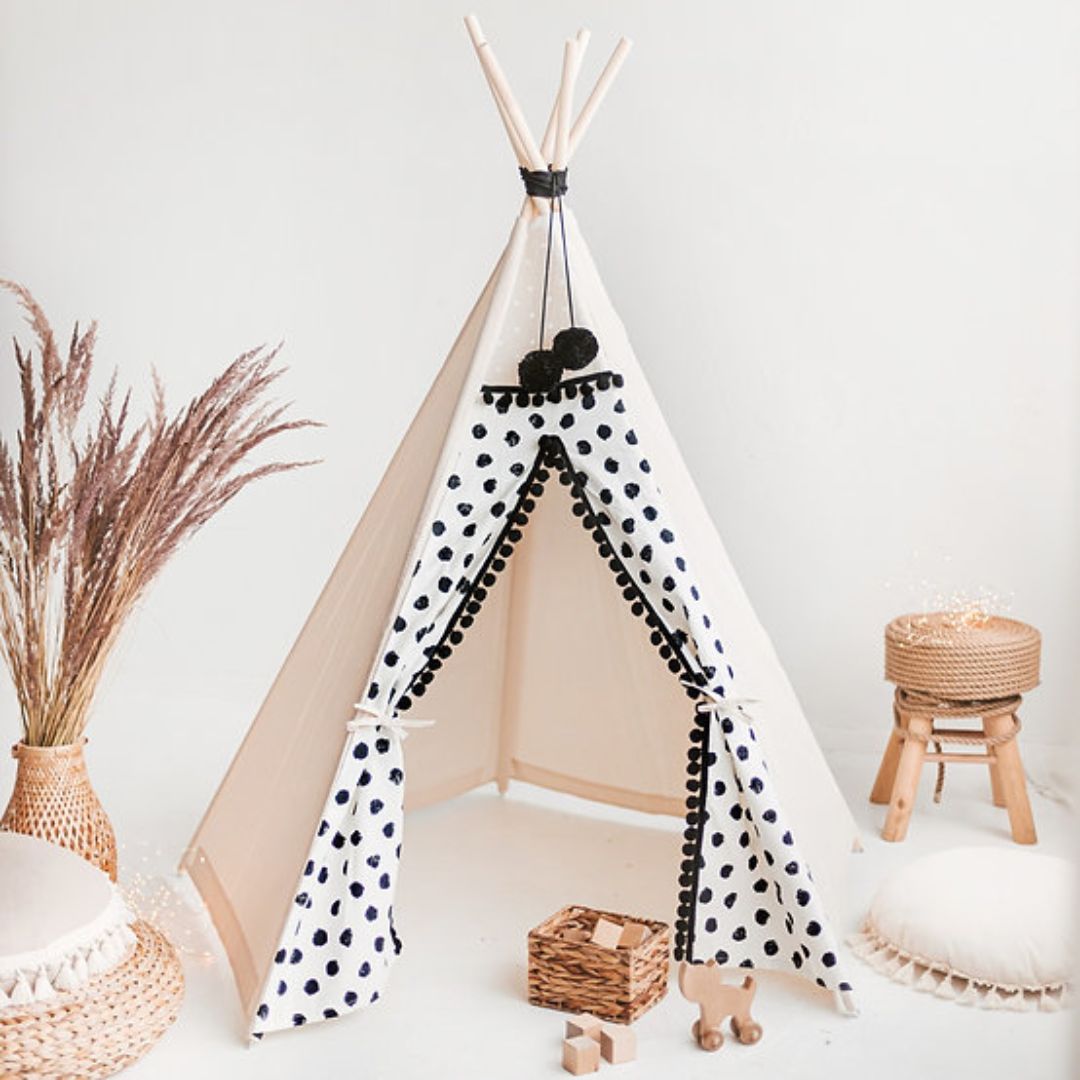 tipi zelt kinder Kinder Tipi Zelt mit Polka Dots ecru/schwarz – suebidou