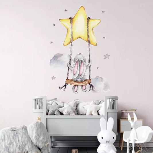 Wandtattoo Kinderzimmer "Hase & Schaukel"