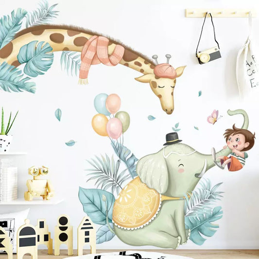 Wandtattoo "Dschungel Giraffe und Elefant"