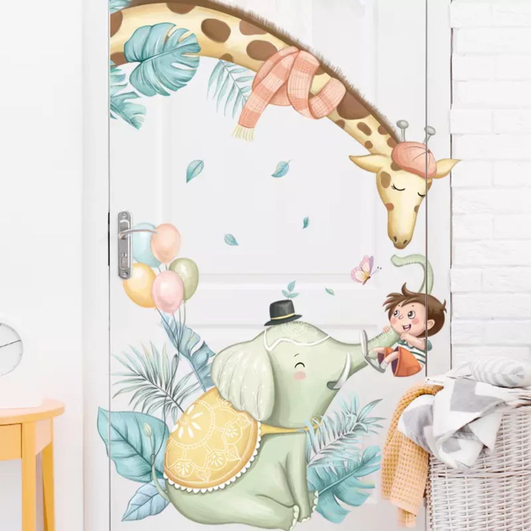 Wandtattoo "Dschungel Giraffe und Elefant"