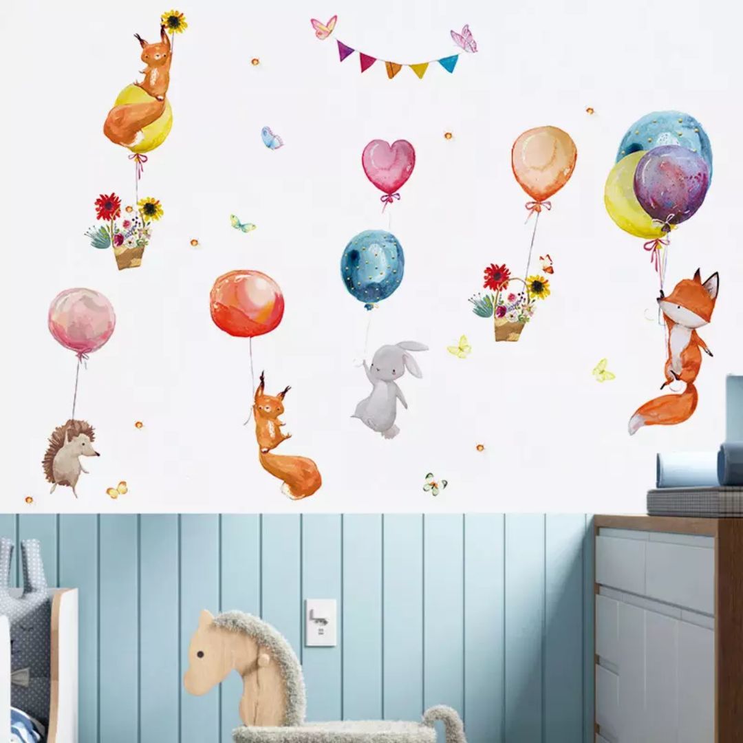 Wandtattoo "Lustige Tiere mit Ballons"