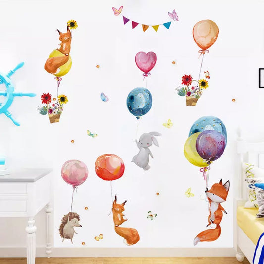 Wandtattoo "Lustige Tiere mit Ballons"