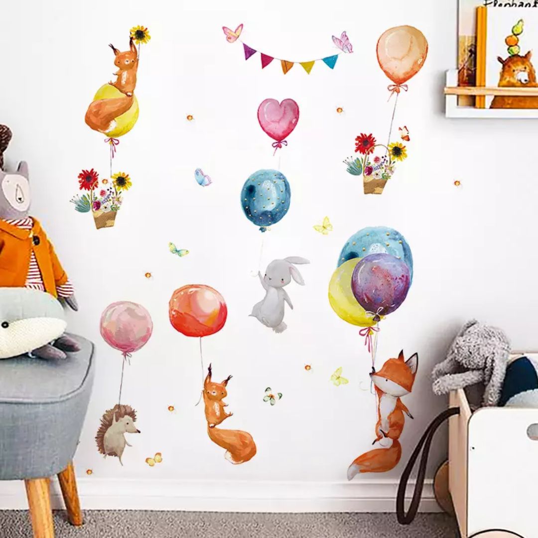 Wandtattoo "Lustige Tiere mit Ballons"