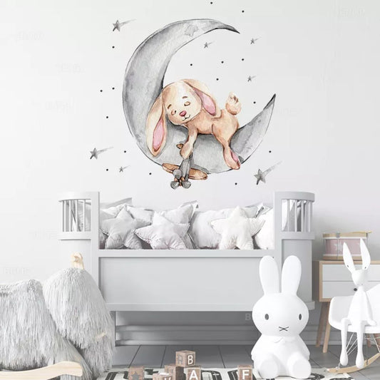 Wandtattoo Kinderzimmer "Hase & Mond" grau