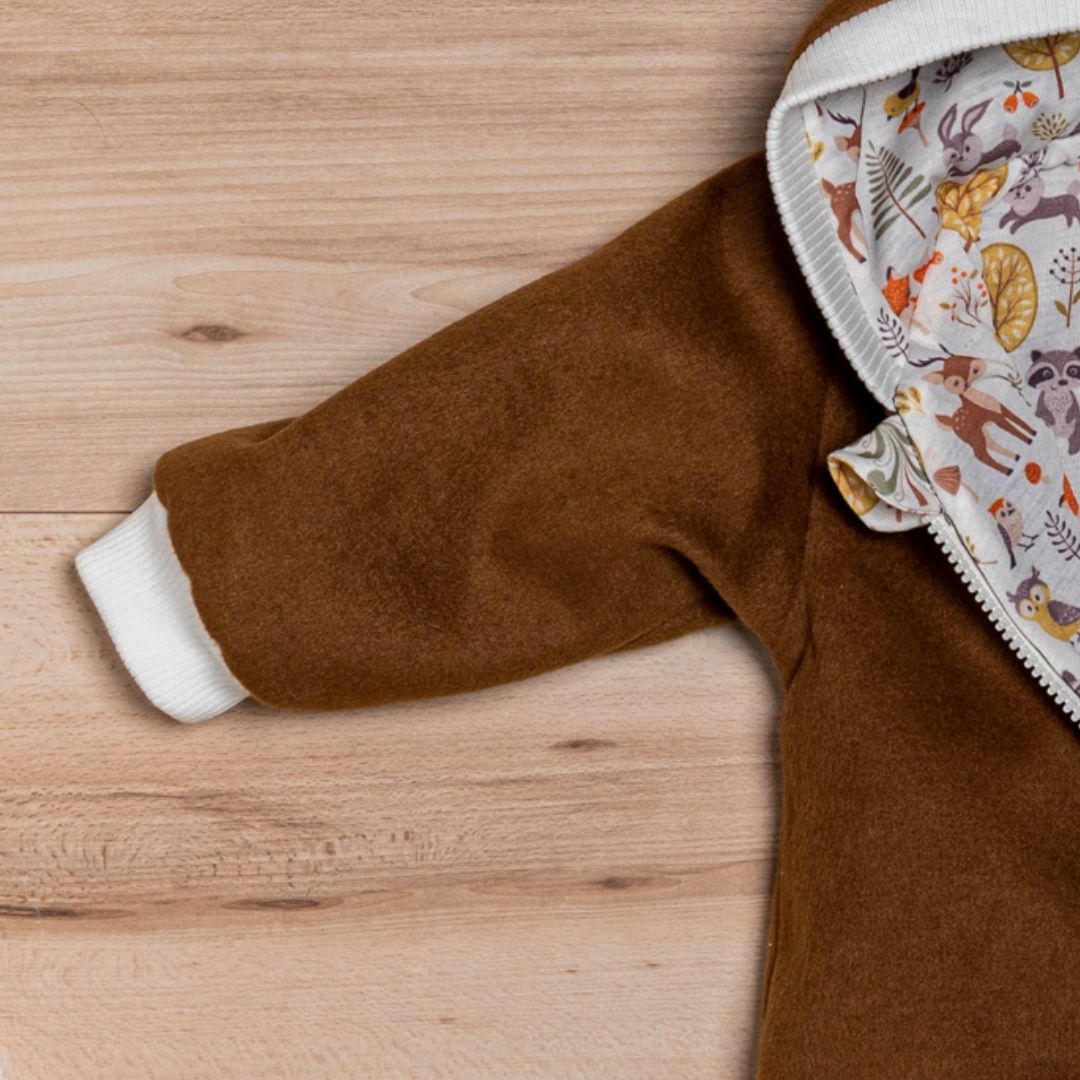 Wollfleece Overall "Waldtiere" braun