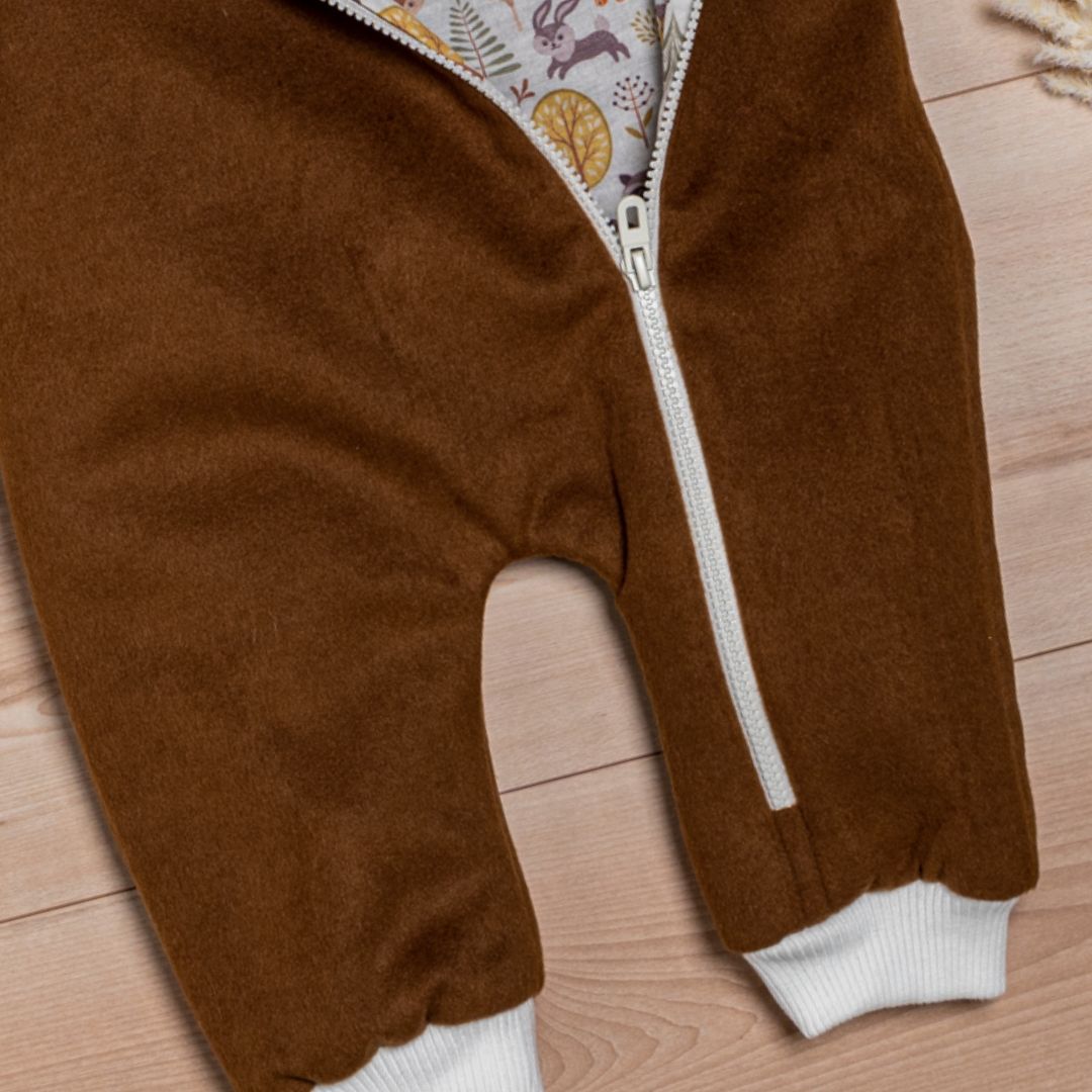 Wollfleece Overall "Waldtiere" braun