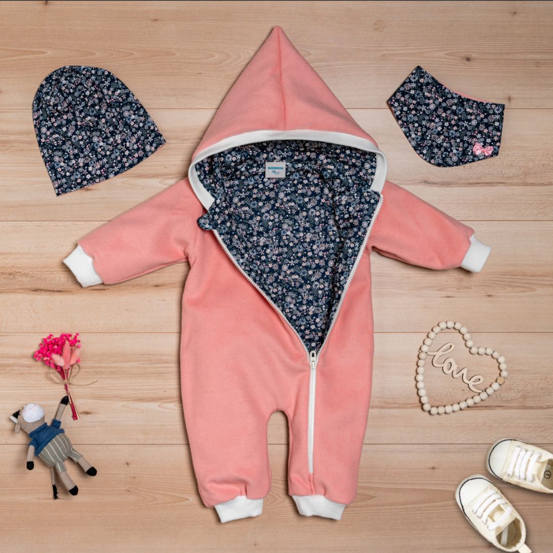 Wollfleece Overall "Blumenmuster" rosa