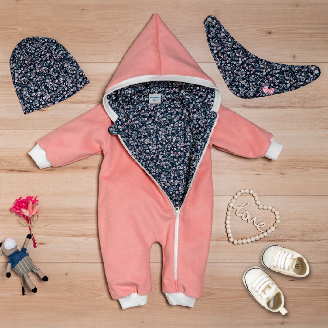 Wollfleece Overall "Blumenmuster" rosa