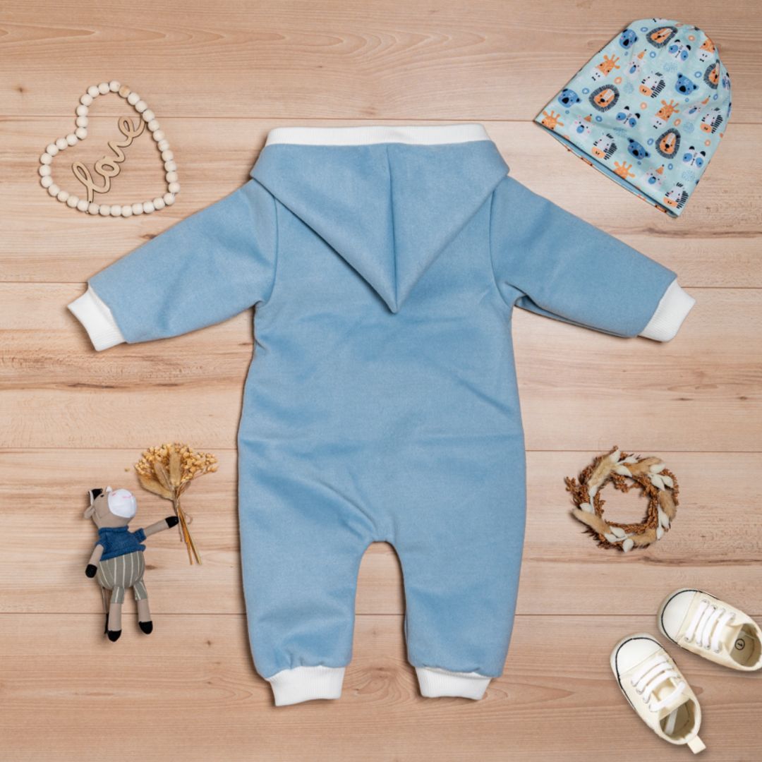Wollfleece Overall "Süße Tiere" blau