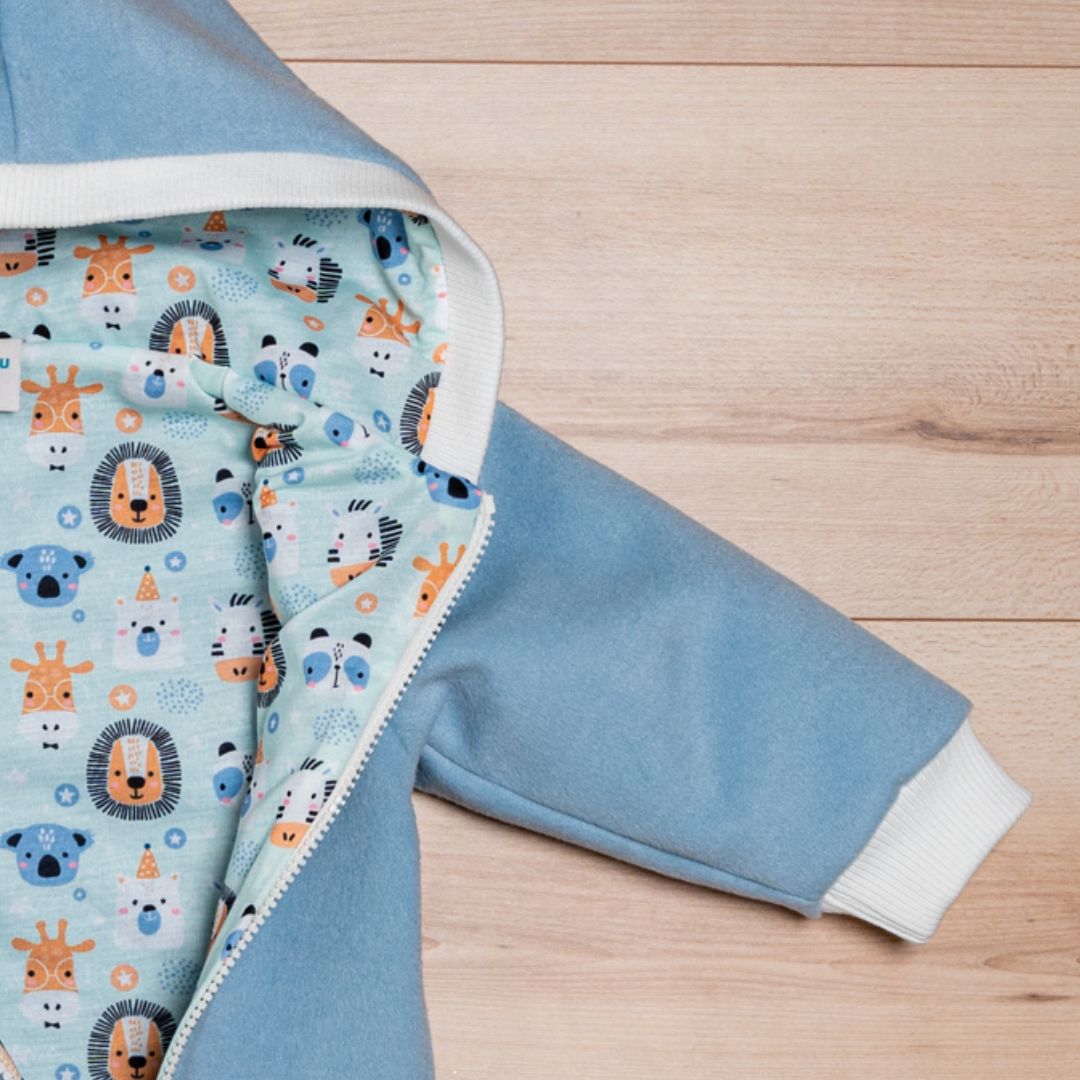 Wollfleece Overall "Süße Tiere" blau