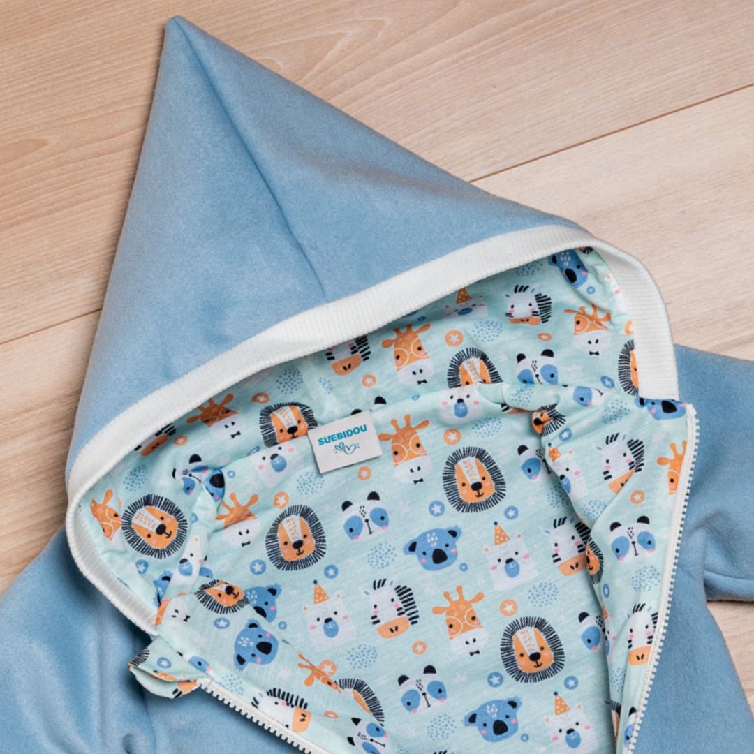 Wollfleece Overall "Süße Tiere" blau