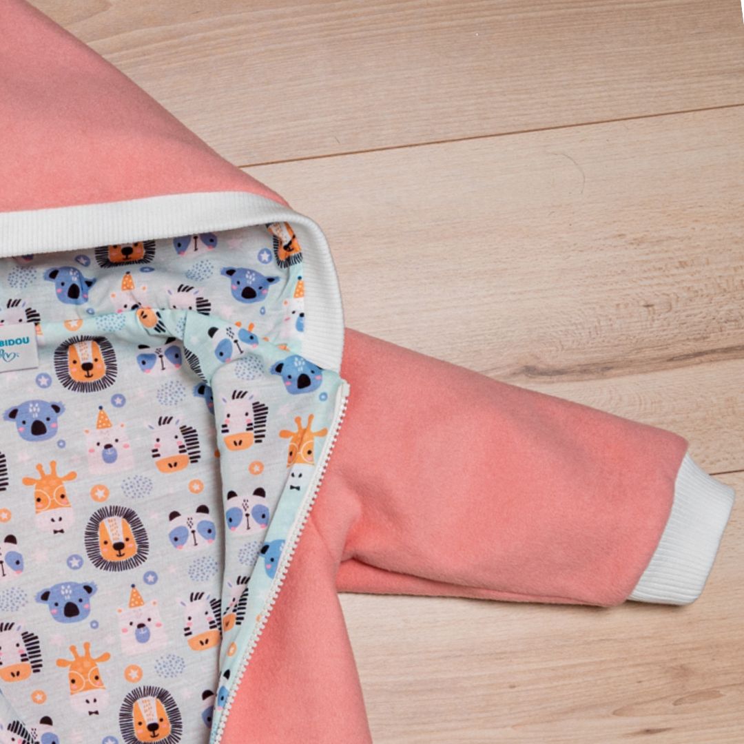 Wollfleece Overall "Süße Tiere" rosa