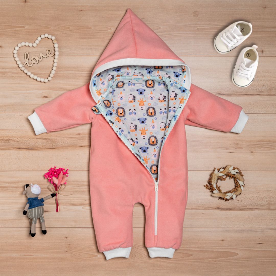 Wollfleece Overall "Süße Tiere" rosa