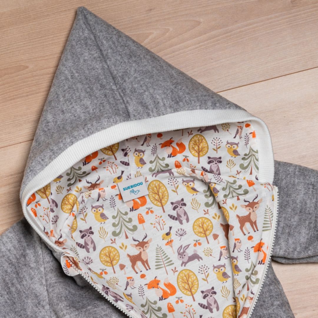 Wollfleece Overall "Waldtiere" grau