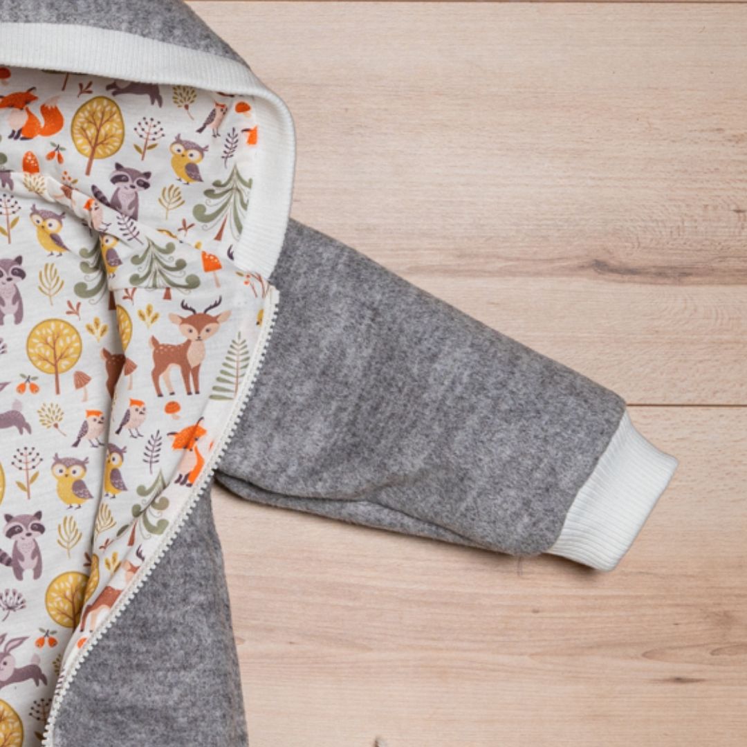 Wollfleece Overall "Waldtiere" grau