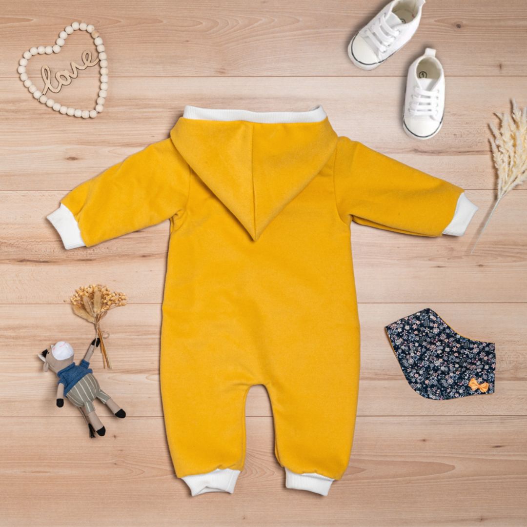 Wollfleece Overall "Blumenmuster" senfgelb