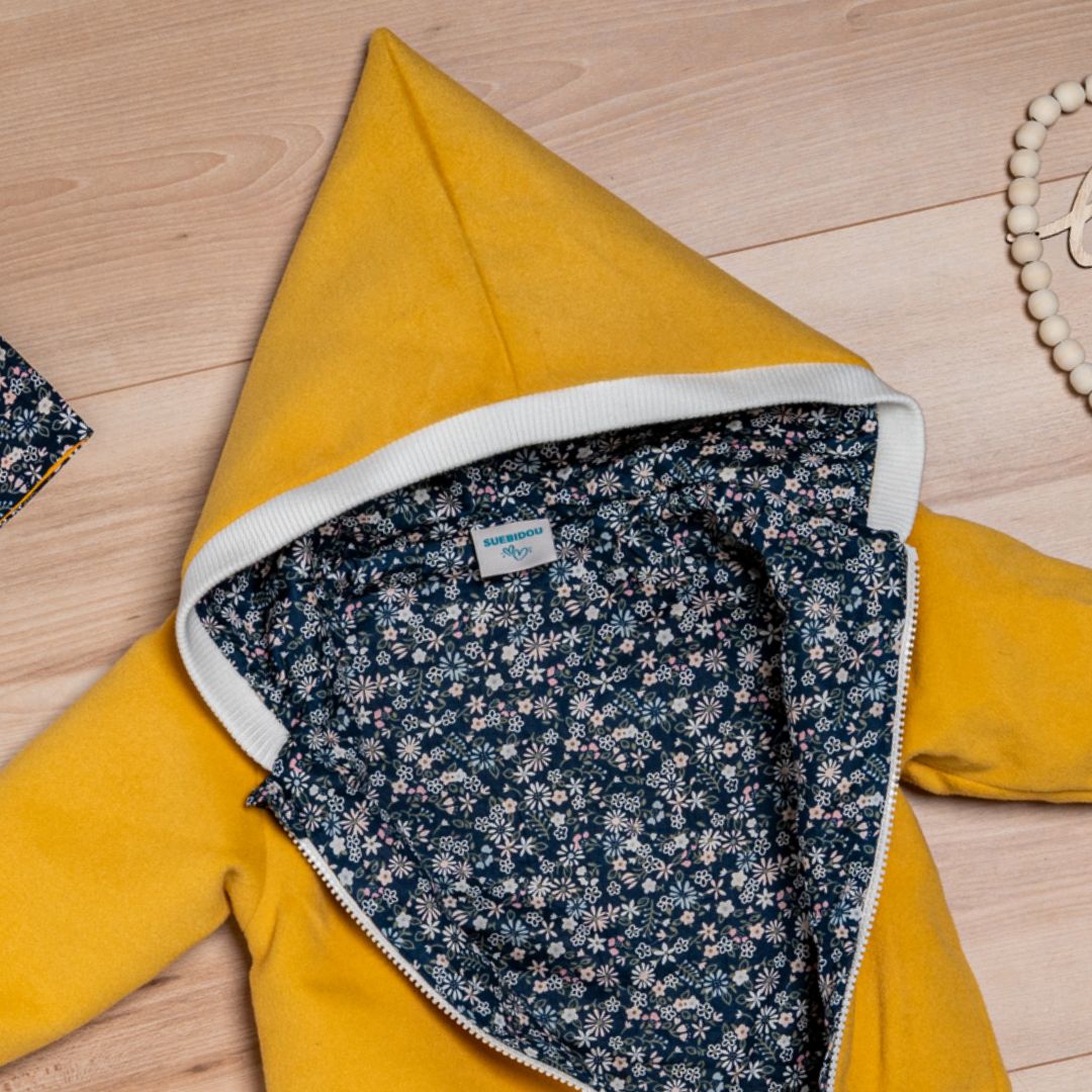 Wollfleece Overall "Blumenmuster" senfgelb
