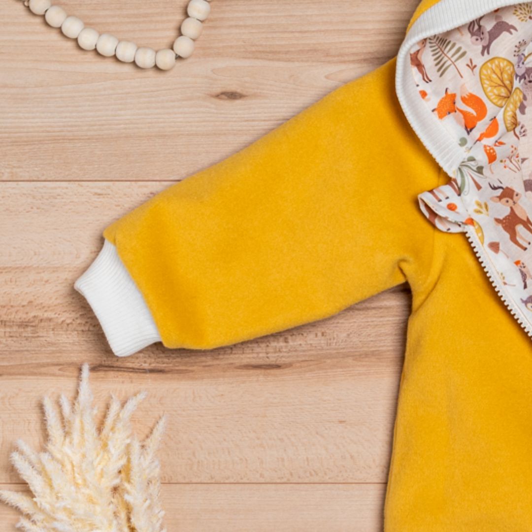 Wollfleece Overall "Waldtiere" senfgelb