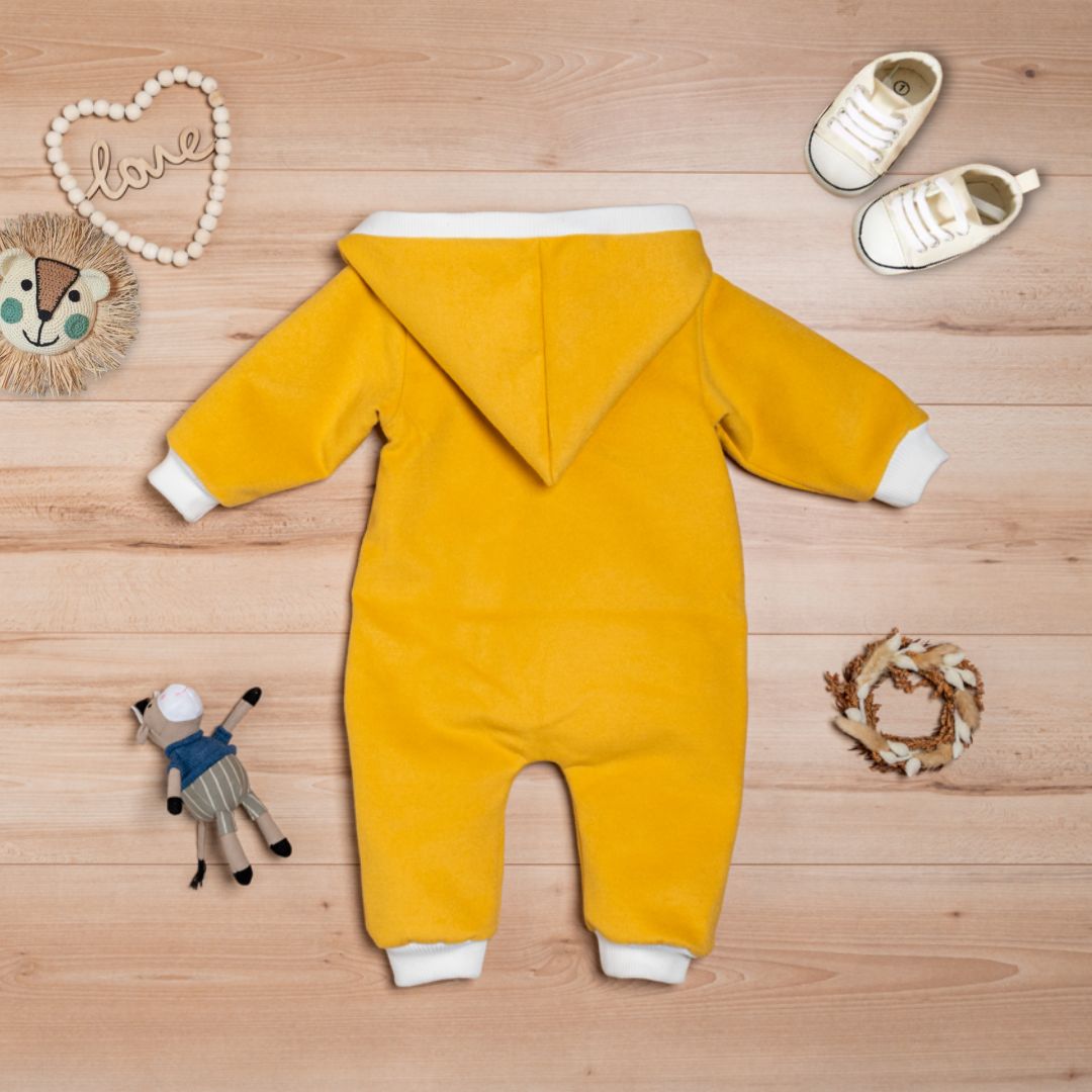 Wollfleece Overall "Süße Tiere" senfgelb