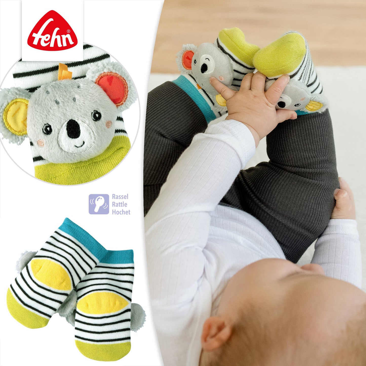 Rasselsocken Koala - Lernspielzeug von 0-12 Monate