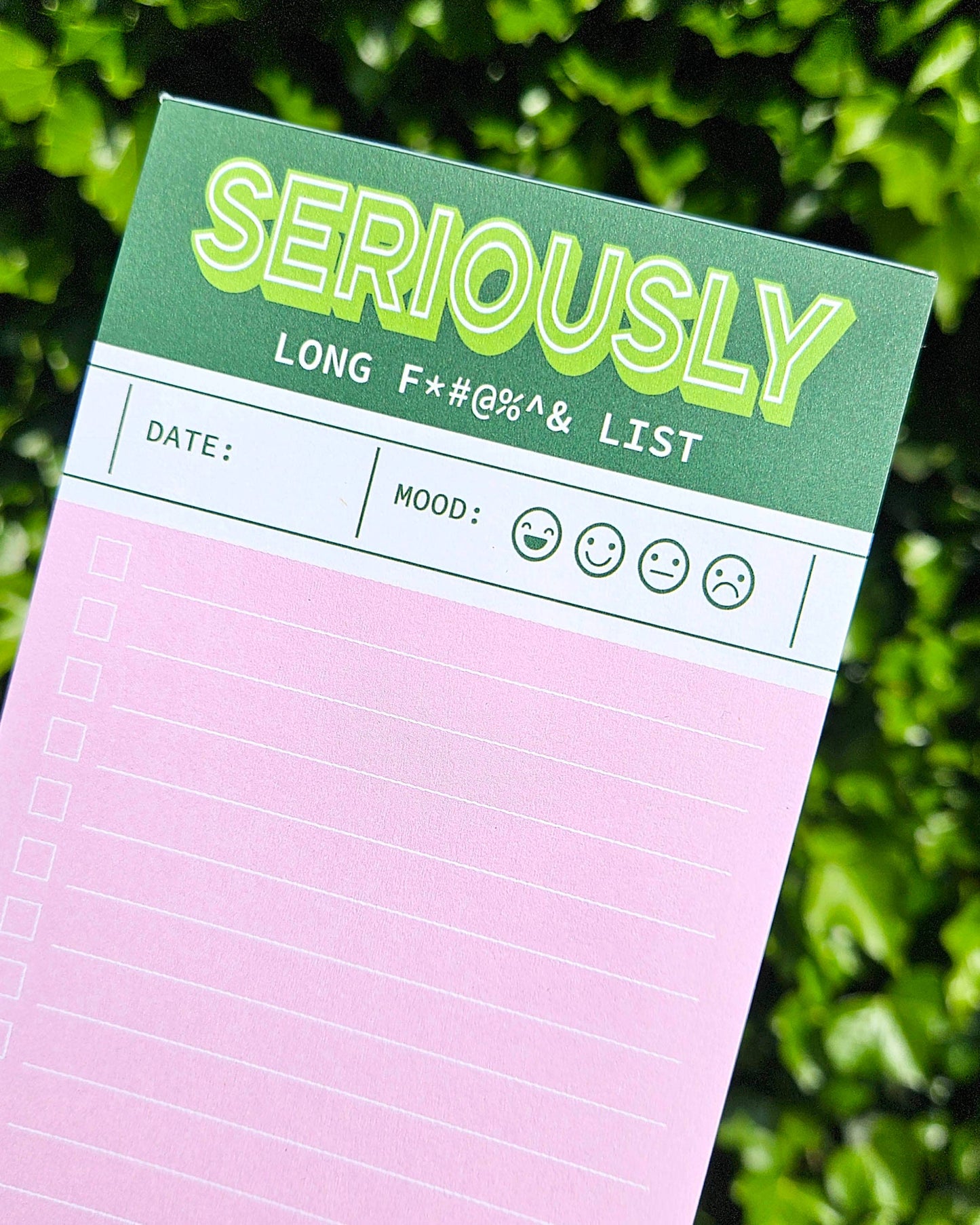 Grün-pinker, lustiger Notizblock „Seriously long funking To-Do-Liste“