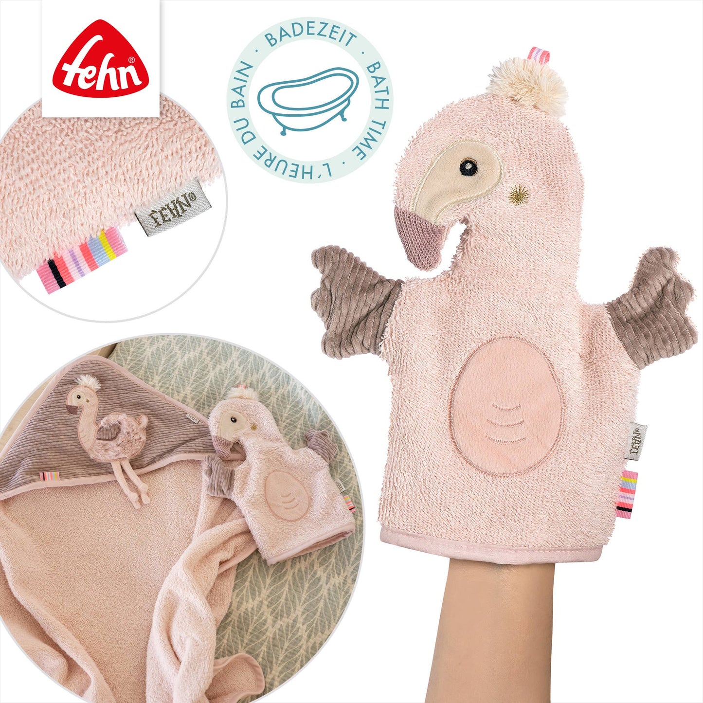 Waschhandschuh Flamingo - Waschlappen mit Tiermotiv