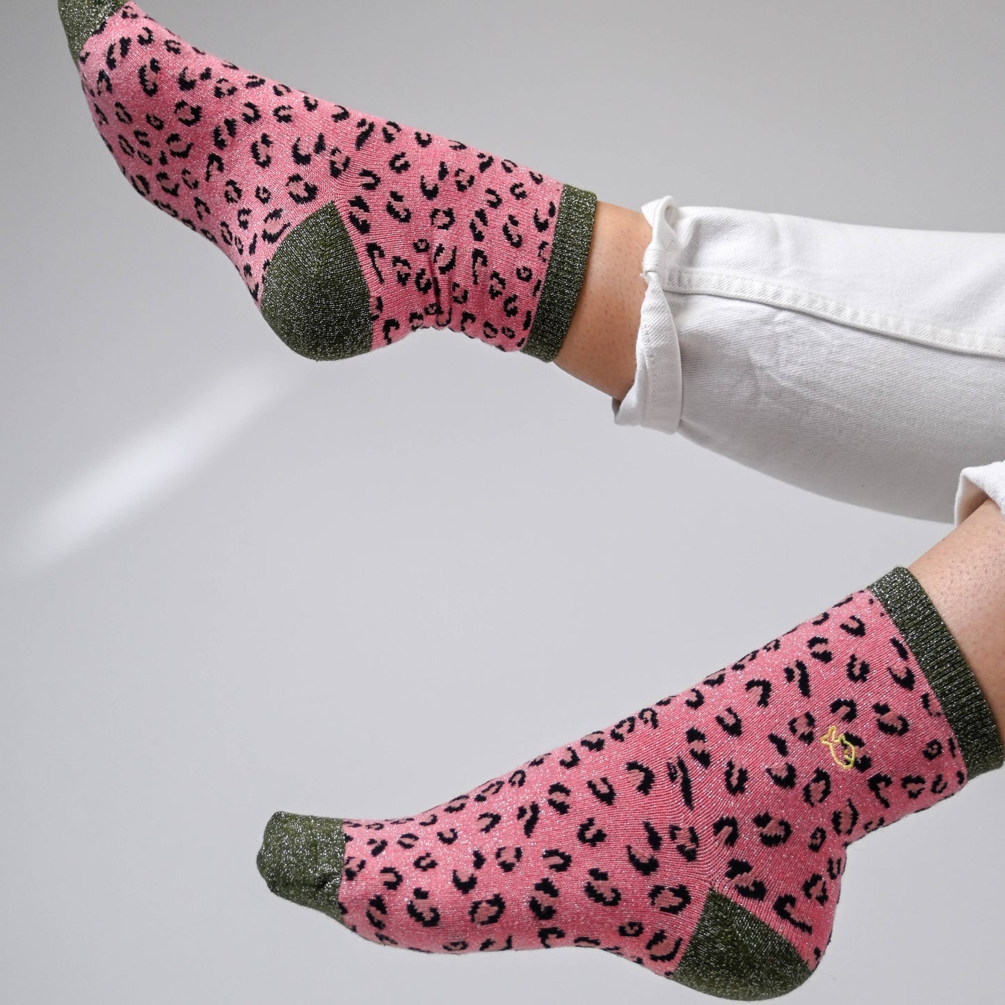 Socken mit Leopardenmuster rosa/silber