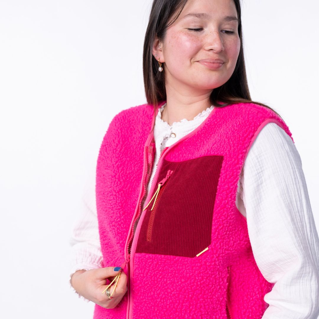 Ärmellose Damen-Sherpa-Weste mit Reißverschluss rosa