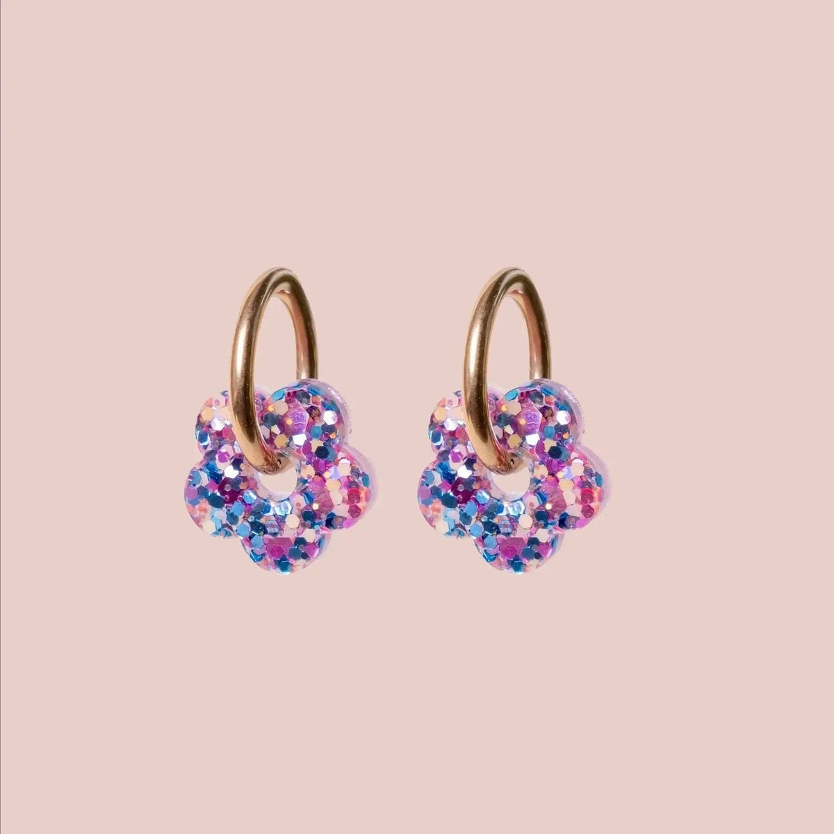 Damen Creolen Mini 'Flower' orange/blau/flieder