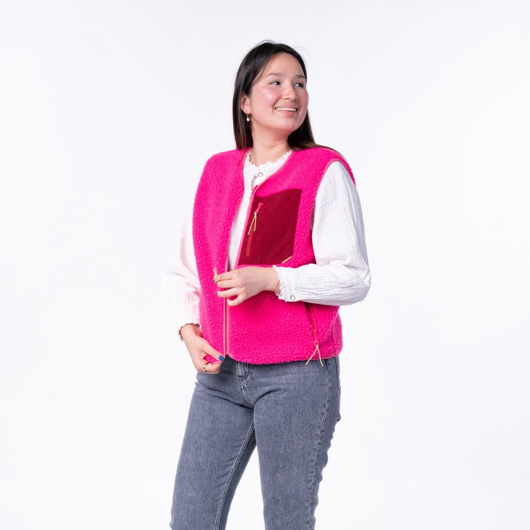 Ärmellose Damen-Sherpa-Weste mit Reißverschluss rosa