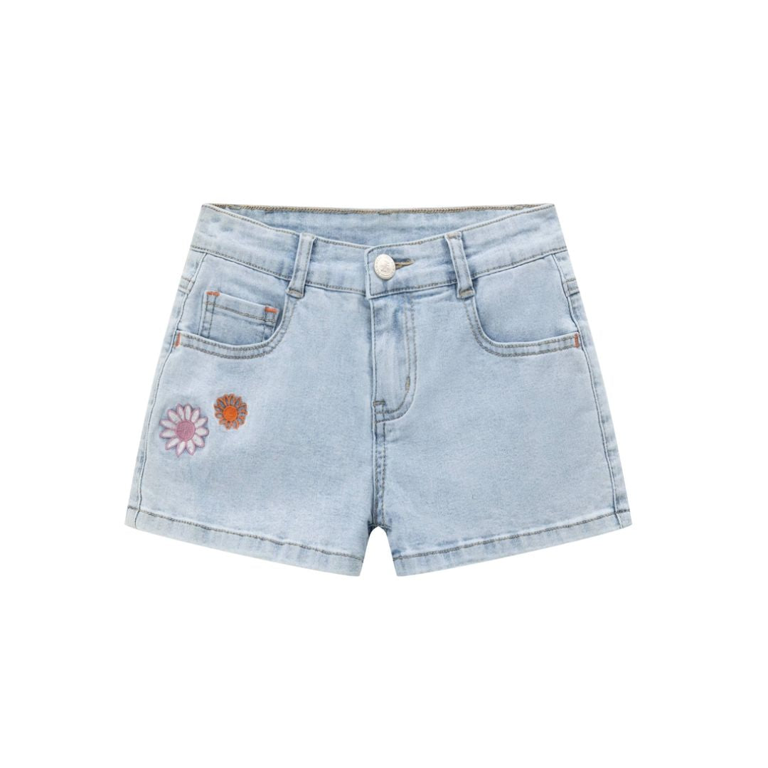 Jeansshorts mit Blumenstickerei
