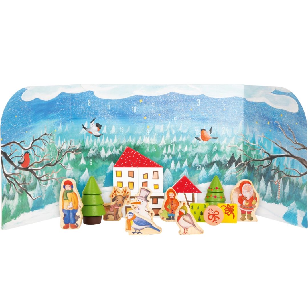 Adventskalender Winterwald mit Holzspielfiguren