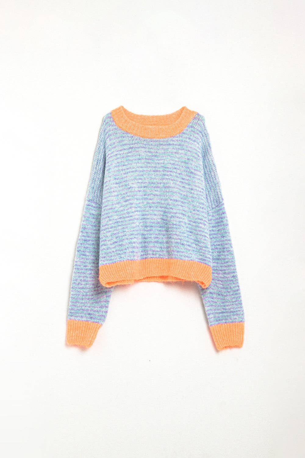 Übergroßer hellblau/oranger Strickpullover