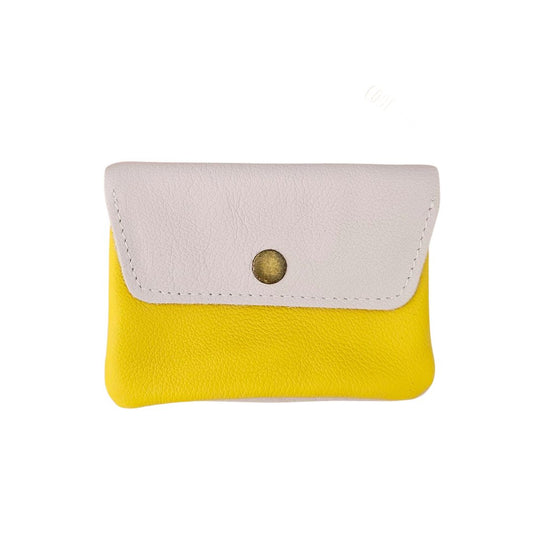 Upcyceltes Lederportemonnaie Colorblock creme/gelb