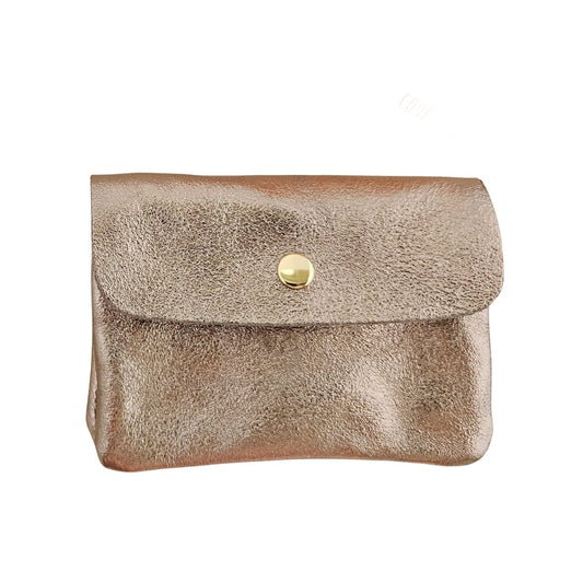 Metallisches Lederportemonnaie klein beige