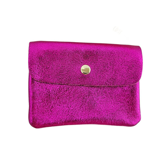 Metallisches Lederportemonnaie klein fuchsia