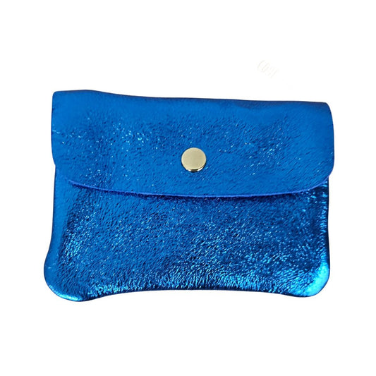 Metallisches Lederportemonnaie klein royalblau