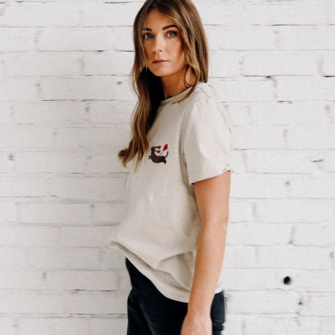 Damen T-Shirt Dackel auf Creme