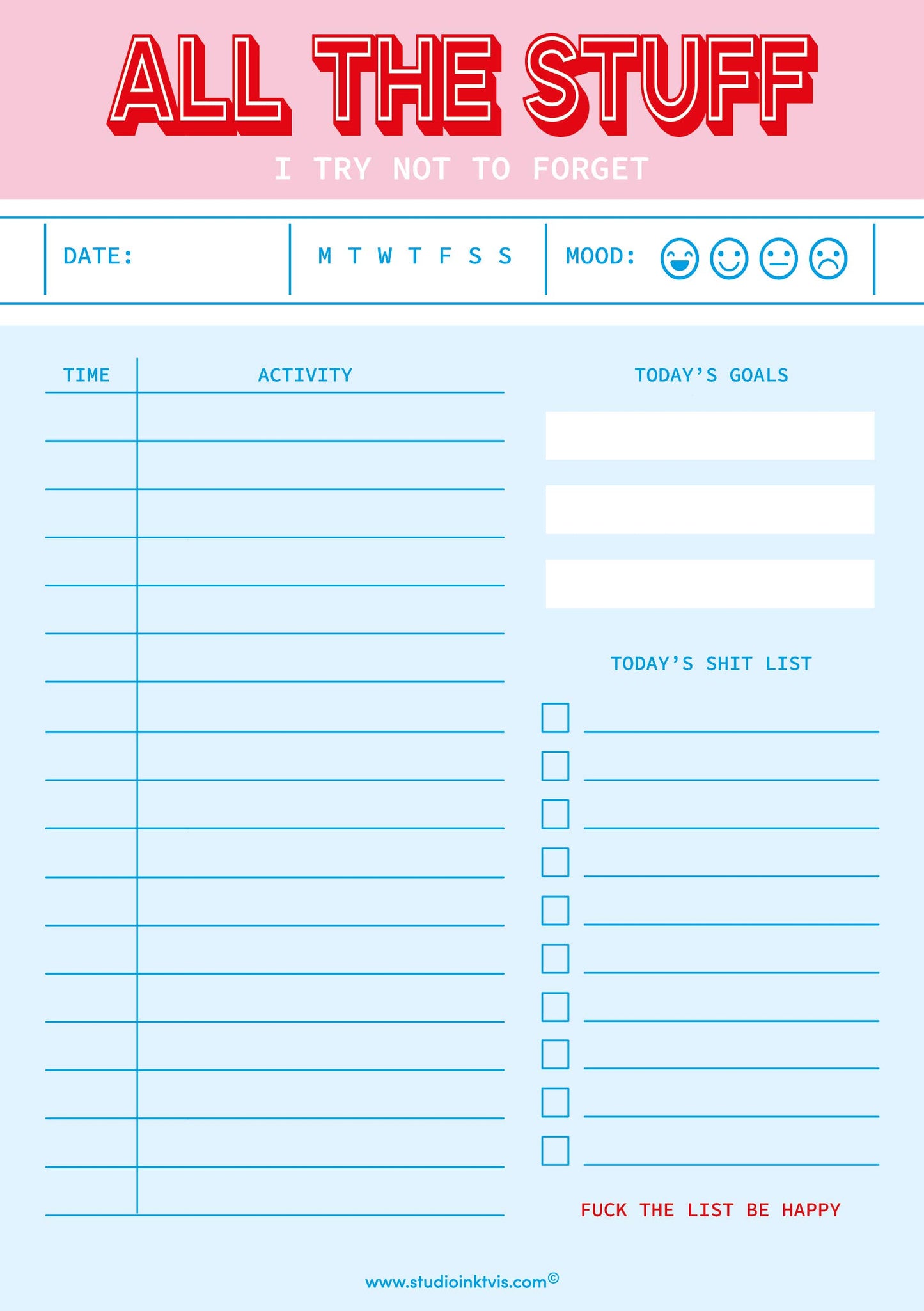 Rosa Notizblock A5 „All the stuff I try not to forget“