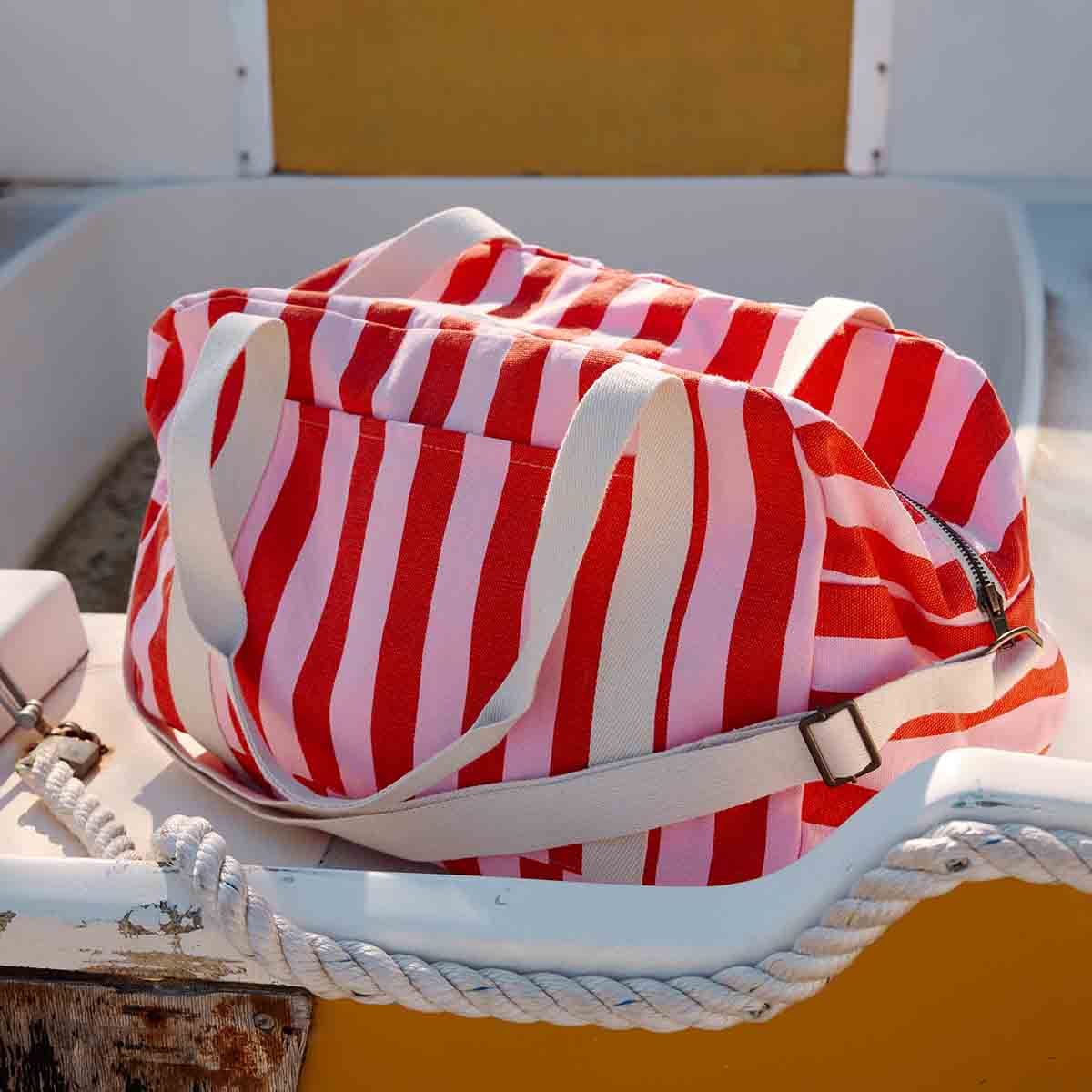 Damen Wochenendtasche Raphael Streifen tomate / candy pink